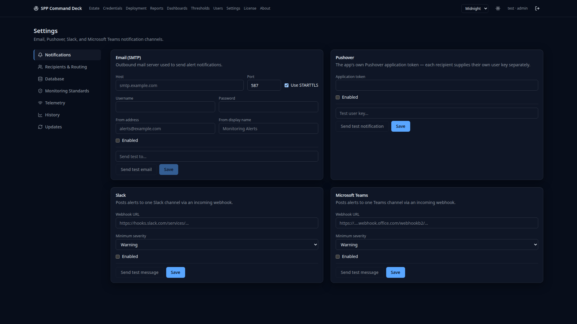 Settings page
