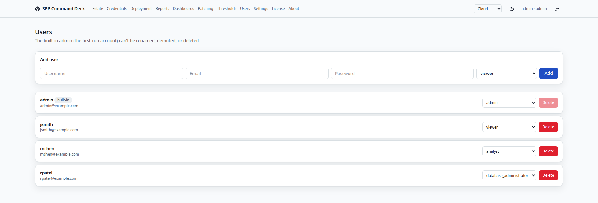 Users and roles page